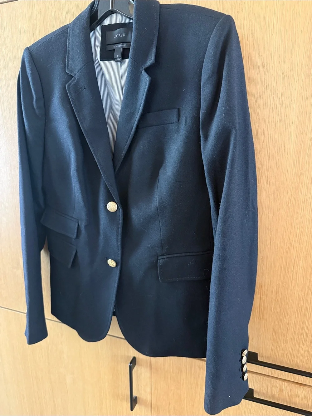 J. Crew Schoolboy Black Wool Blazer Jacket Gold Buttons Size 8